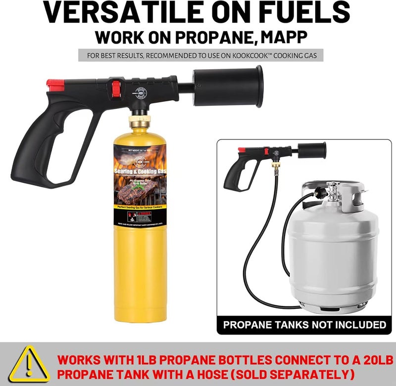 KookCook Propane Cooking Torch Head Food Grill Torch Gun Charcoal Wood Grills Lighter Campfire Starter Camp Chef Blow Torch for Cooking Sous Vide Flame Thrower Kitchen Blowtorch BBQ Searing Steak Flamethrower - Image 4